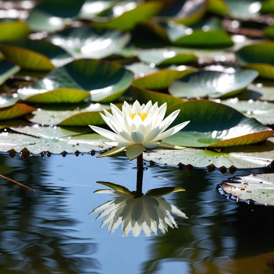 White lotus flower with reflection
