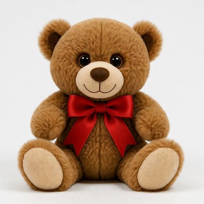 Brown teddy bear with red bow