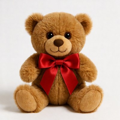 Brown teddy bear with red bow