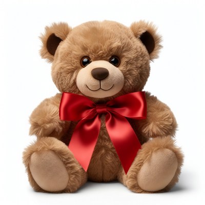 Brown teddy bear with red bow