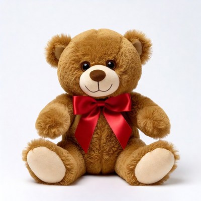 Brown teddy bear with red bow