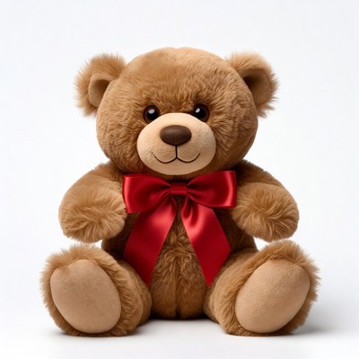Brown teddy bear with red bow