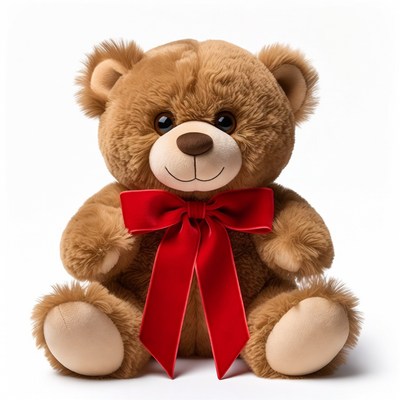 Brown teddy bear with red bow