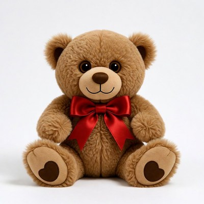 Brown teddy bear with red bow