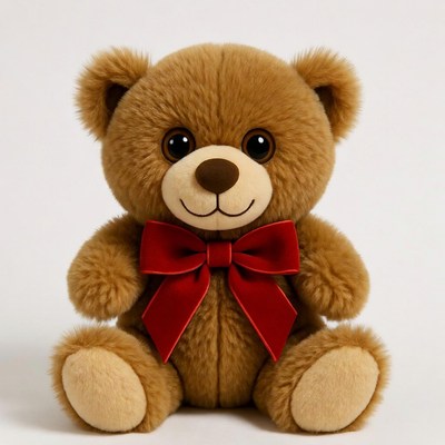 Brown teddy bear with red bow