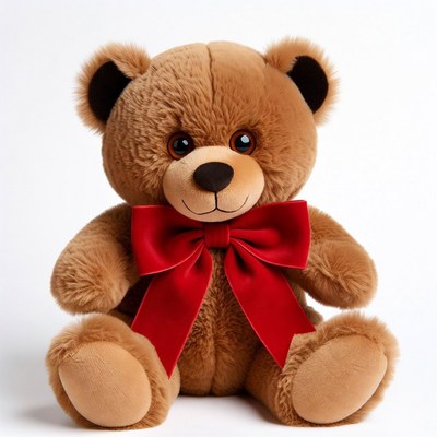 Brown teddy bear with red bow