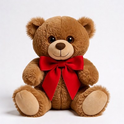 Brown teddy bear with red bow