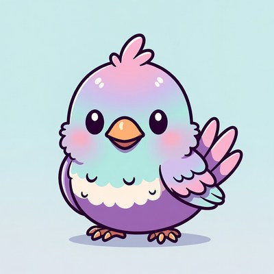 Cute Kawaii Rainbow Bird Illustration