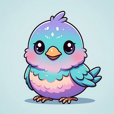 Cute Kawaii Blue Bird Illustration