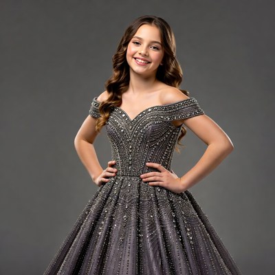 Girl in sparkling off-shoulder gown