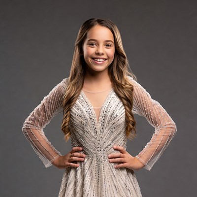 Smiling girl in sparkling gown