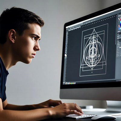 Young man working on computer design