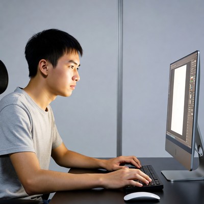 Asian man working on computer