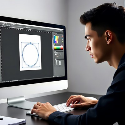 Asian man working on computer design
