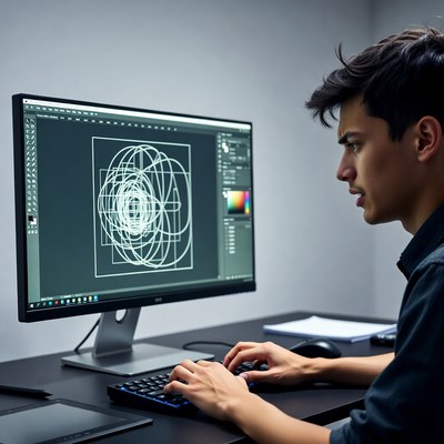 Young man designing on computer