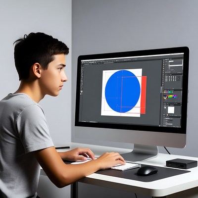 Boy using computer for graphic design