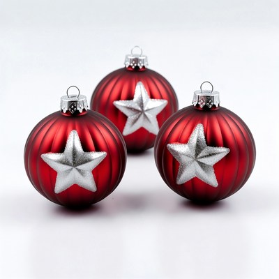 Three Red Christmas Ornaments with Stars