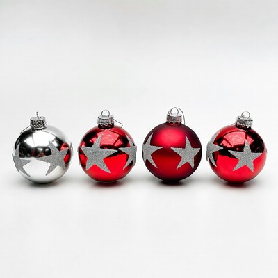 Silver and Red Star Christmas Ornaments