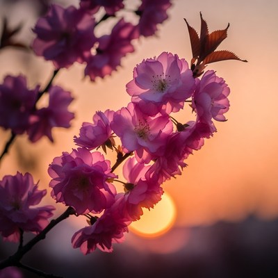 Pink Cherry Blossoms at Sunset
