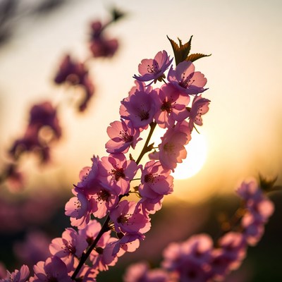Pink Cherry Blossoms at Sunset