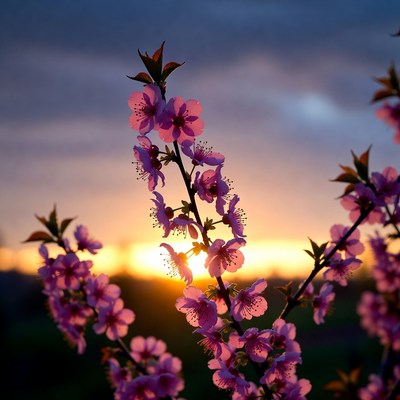 Pink Cherry Blossoms at Sunset