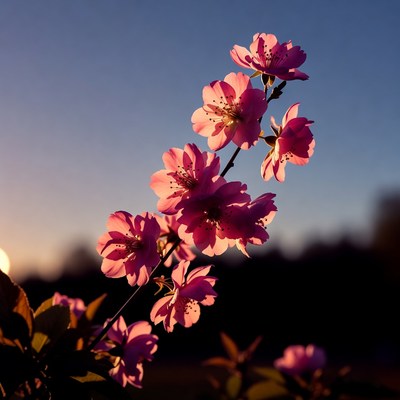 Pink Cherry Blossoms at Sunset
