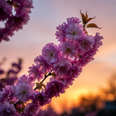 Pink Cherry Blossoms at Sunset