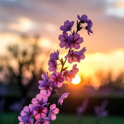 Purple Flowers at Sunset