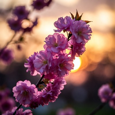 Pink Cherry Blossoms at Sunset