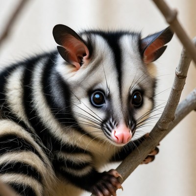 Striped possum on branch