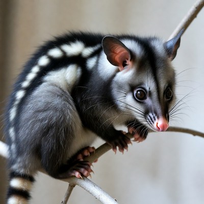 Striped possum on branch