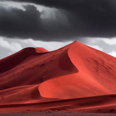 Red Sand Dunes Under Dark Clouds