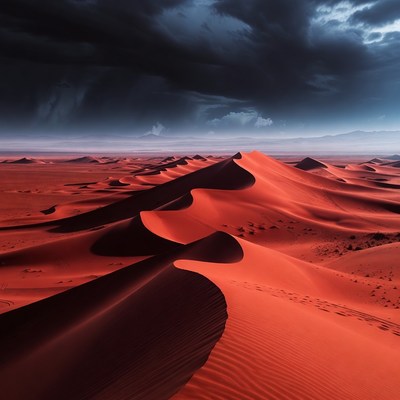 Red Sand Dunes Under Stormy Sky