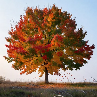 Vibrant Autumn Maple Tree in Field
