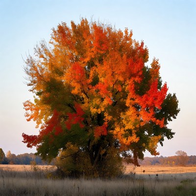 Vibrant Autumn Maple Tree in Field