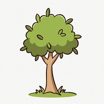 Cartoon Green Tree on Grass