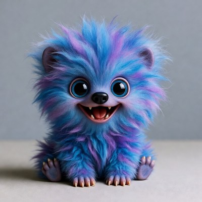 Cute blue furry monster smiling