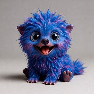 Cute blue furry wolf pup smiling