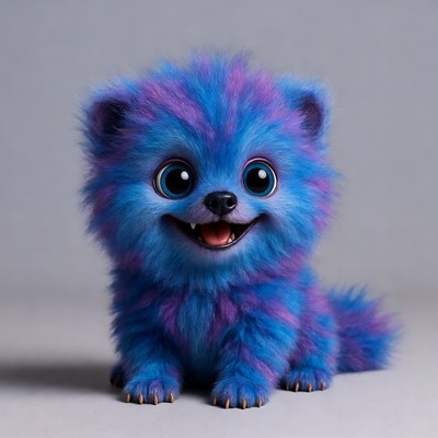 Cute fluffy blue puppy smiling