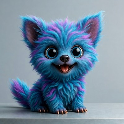 Cute Blue Fluffy Kitten Smiling