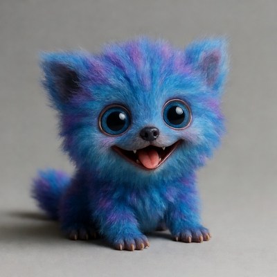 Cute blue fluffy kitten smiling