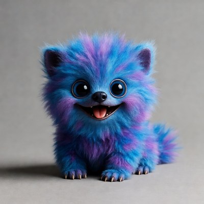 Cute blue fluffy Pomeranian puppy smiling