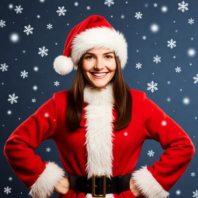 Smiling woman in Santa hat and suit