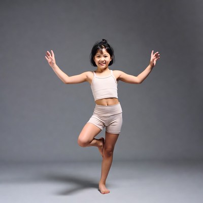 Asian girl doing tree yoga pose