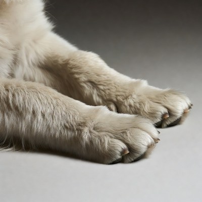 Fluffy White Dog Paws Closeup