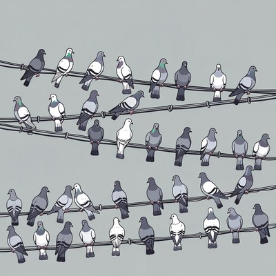 Pigeons perched on wires illustration