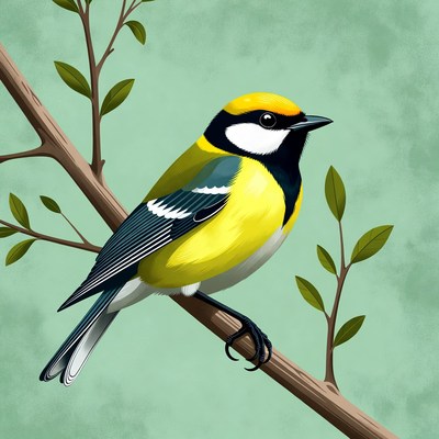 Yellow Tit Bird on Branch