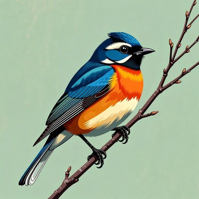 Redstart Bird on Branch Illustration