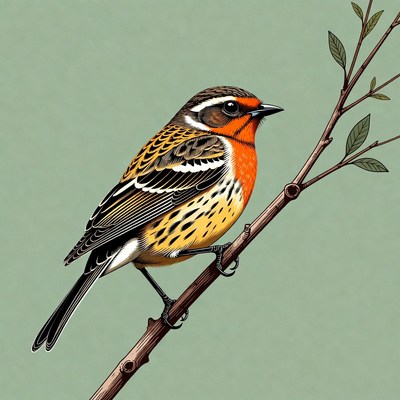 Colorful American Redstart Bird on Branch