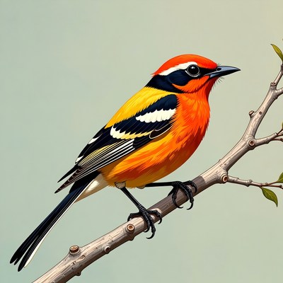 Red-capped Oriole perched on branch